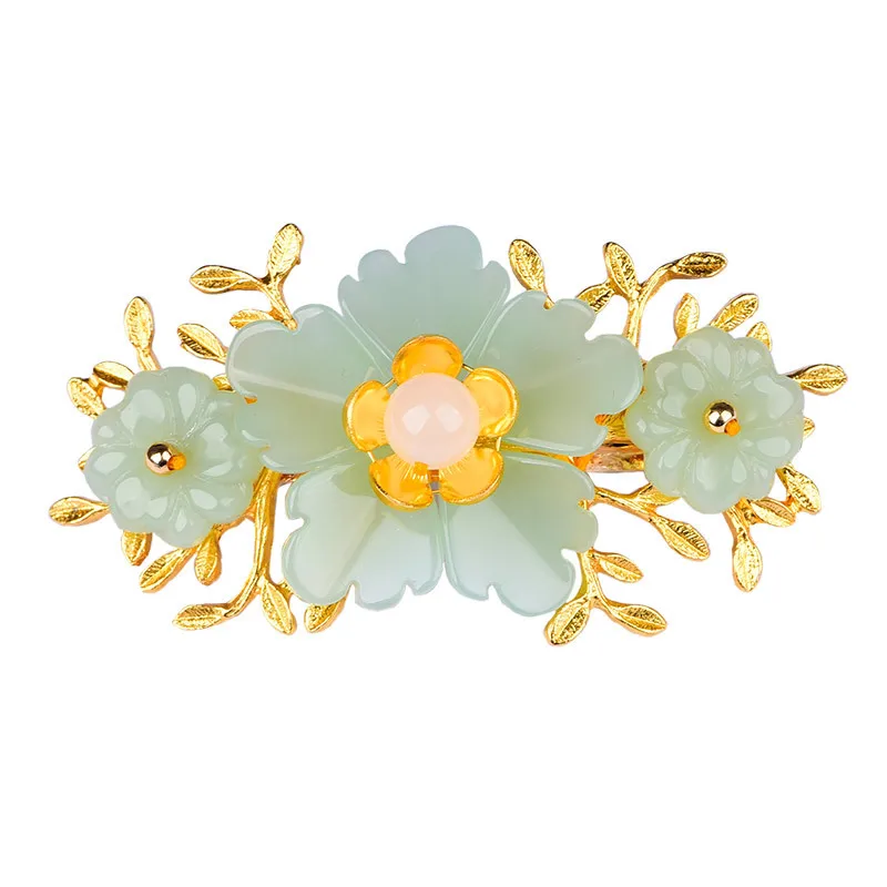 Pasador de flores de Jade verd - Gold Plated Jewelry reseña y precio